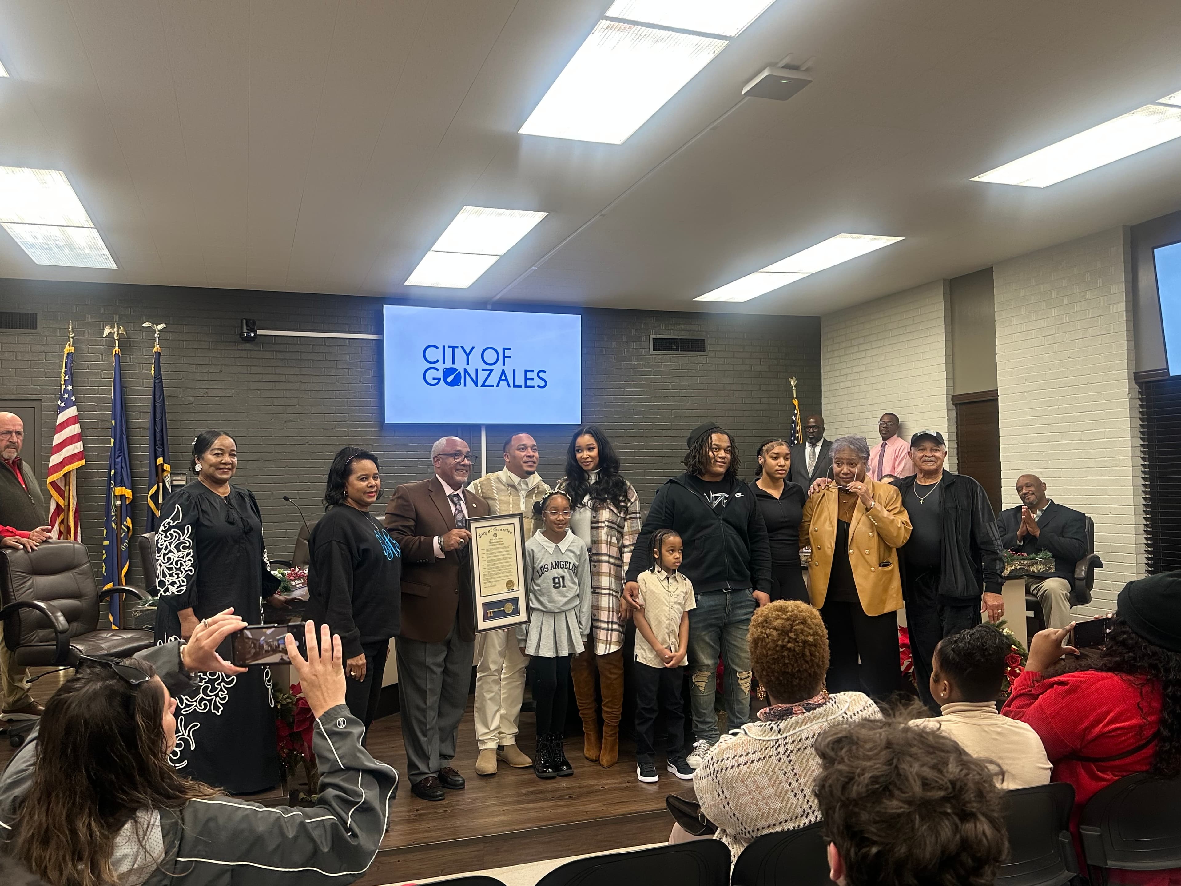 City of Gonzales civic ceremony with community leaders and residents at recognition event