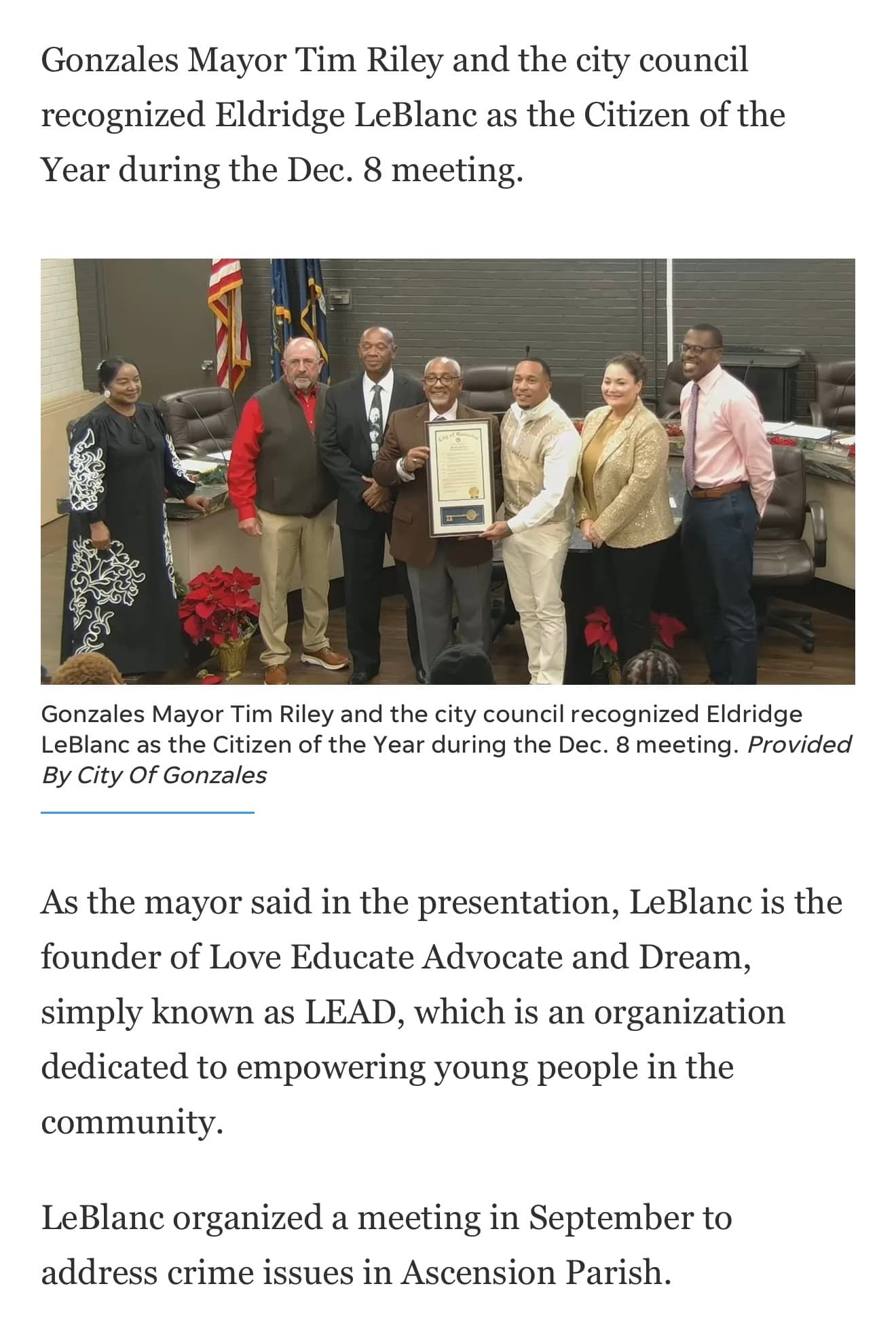 LEAD Founder Eldridge LeBlanc Named Citizen of the Year